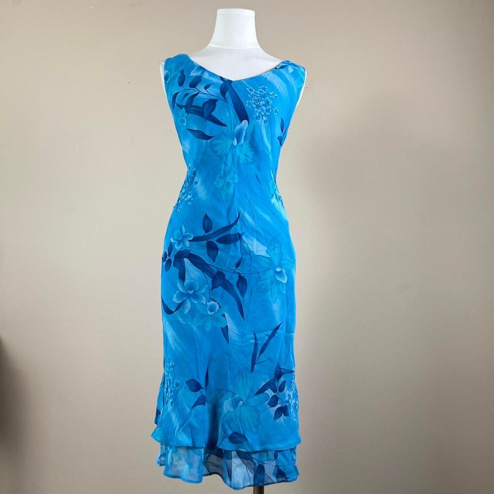 Donna Rico Blue Mermaid Fairy Whimsigoth Floral Midi Dress